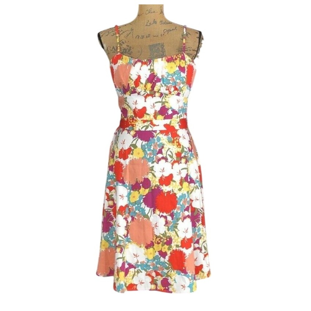 NWT APNY Dress 10 Bright Colorful Ruched Bust Empire Fit Flare Sundress Vacation